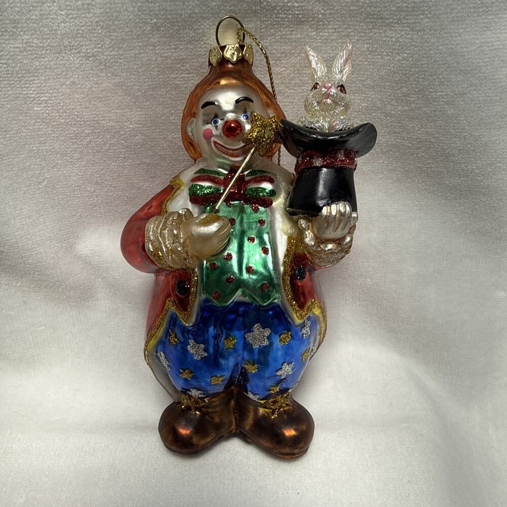 VNTG POLONAISE Radko 6.75" Clown Rabbit In Hat Glass Ornament POLAND Rare